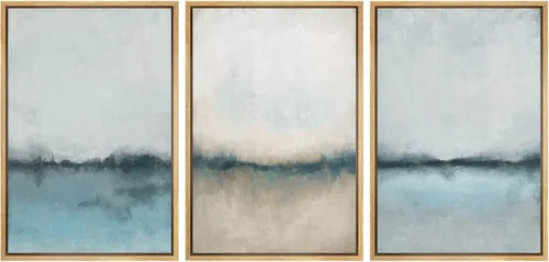 Vista 291 de SIGNFORD - Set de obras de arte en lienzo enmarcado para pared, ilustraciones abstractas de neblina del desierto en tonos neutros beige y marrón
