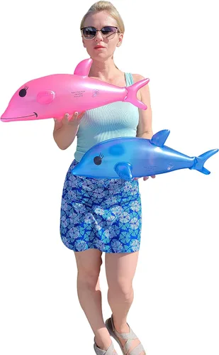 Vista 3 de Juguete inflable de delfín perlado azul y rosa de 22 pulgadas (juego de 2) inflable para playa junto a la piscina