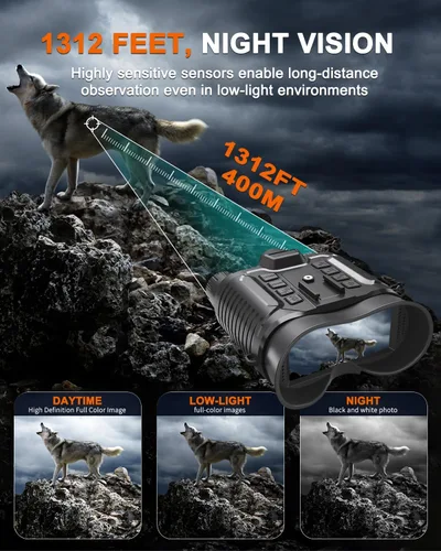 Vista 4 de Gafas de visión nocturna montadas en la cabeza, prismáticos de visión nocturna 4K para adultos con pantalla de 2.7 pulgadas, tarjeta TF de 32 GB