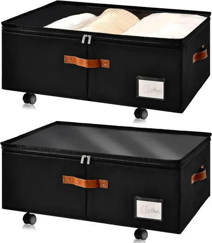 Vista 9 de Freebat Organizador de Almacenamiento Bajo la Cama con Ruedas, Contenedor Bajo la Cama con Tapa Transparente, Caja de Bolsa de Almacenamiento