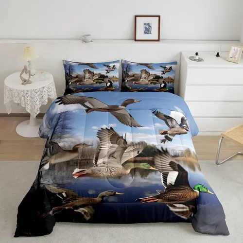 Vista 14 de Erosebridal Juego de ropa de cama a cuadros azul para niños, juego de cama individual con diseño de patos amarillos de dibujos animados, juego