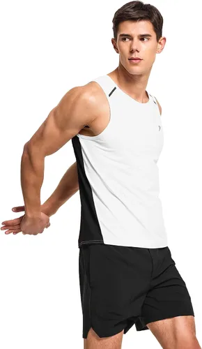 Vista 3 de DEMOZU Camiseta sin mangas para correr para hombre, para entrenamiento, gimnasio, atlética, muscular, tallas grandes y altas
