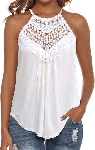 Vista 25 de Bluetime Halter Tops Women Sleeveless Crochet Flowy Cute Summer Tank Tops Negro