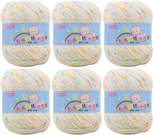 Vista 12 de Paquete de 6 hilos de ganchillo de algodón colorido para tejer suéter súper suave para mantas de bebé y ropa, sombrero, bufanda, 10.58 oz
