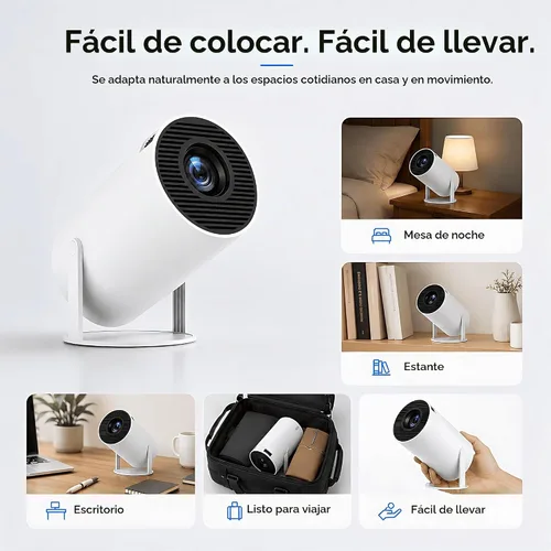 Vista 8 de Mini proyector HY300 Pro, proyector portátil Android 13 con WiFi y Bluetooth, compatible con video 4K, Keystone automático, rotación de 180°