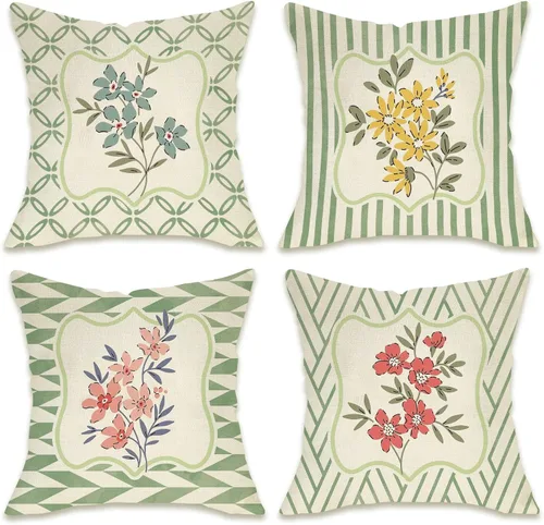 Vista 12 de Fahrendom Fundas Decorativas para Cojines de Aventura Boho 16 x 16 Pulgadas Juego de 4, Funda de Almohada Bohemia Arcoíris Montaña Bosque Porche