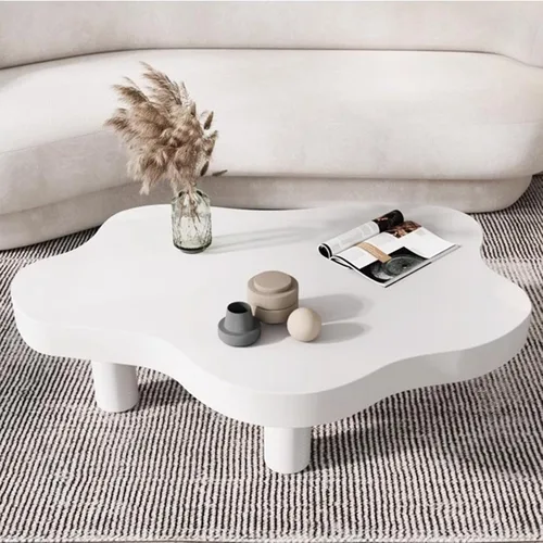 Vista 4 de Mesa de centro en forma de nube de madera maciza irregular, decoración de mesa auxiliar con 3 patas, bonita mesa auxiliar redonda moderna para sala