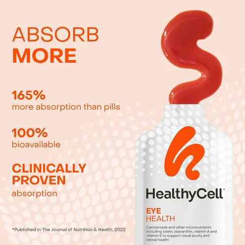 Vista 3 de Healthycell Eye Health Suplemento líquido diario – Vitaminas y minerales para los ojos con luteína, zeaxantina, astaxantina y betacaroteno