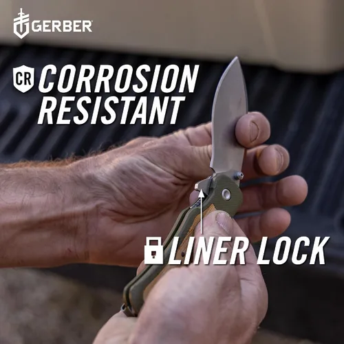 Vista 4 de Gerber Gear Confidant - Cuchillo de bolsillo EDC, cuchillo plegable de borde liso de 3.2 pulgadas, verde OD y bambú