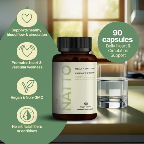 Vista 4 de Greens Best Natto Cápsulas - Nattoquinasa, L-Arginina y L-Citrulina - Apoya la circulación saludable y el flujo sanguíneo - Promueve la salud
