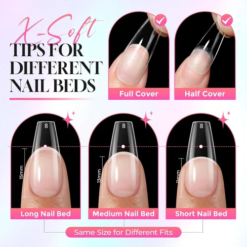 Vista 8 de Luckyfairy Puntas de uñas de ataúd medianas, 15 tamaños, 150 uñas postizas