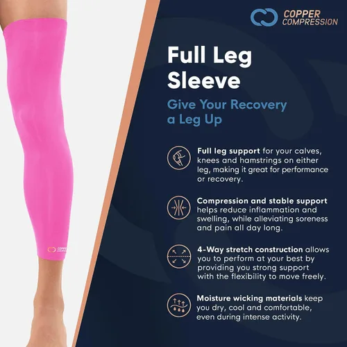 Vista 11 de Copper Compression Manga de compresión para piernas, soporte estabilizador de rodilla con infusión de cobre para correr, desgarro de menisco, ACL