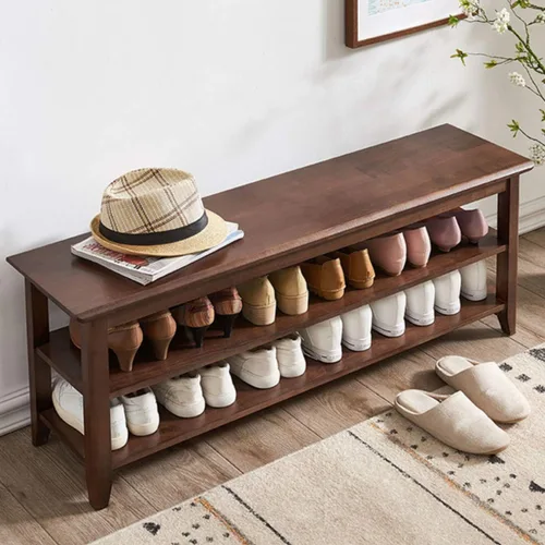 Vista 10 de XKZG Banco de Almacenamiento con Zapatero de Madera, Banco para Zapatos de Madera Sólida Rústica para Entrada (Marrón, 23.6")