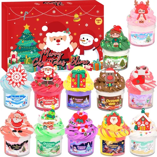Vista 11 de Slime de Cristal de Navidad Rosa y Verde de 2 Paquetes para Niños, Slime para Medias de Navidad para Niños - Kit de Juguetes de Slime, Regalos