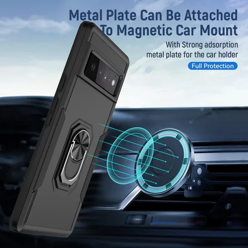 Vista 4 de Funda para Google Pixel 6 Pro con armadura atril anillo magnético resistente de grado militar a prueba de golpes para Pixel 6 Pro Phone Case (negro)