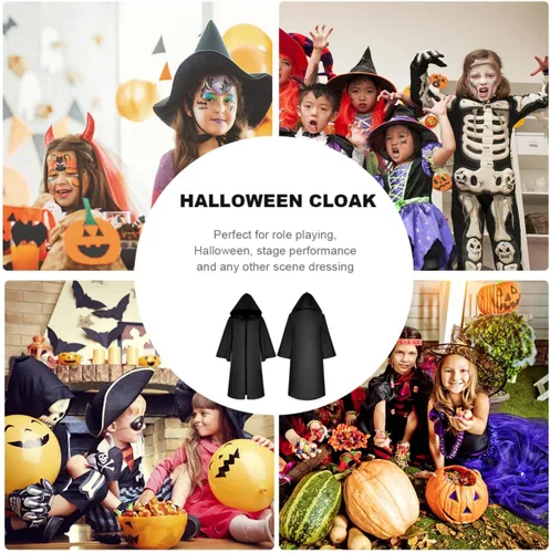 Vista 7 de BESPORTBLE Capa unisex de Halloween, capa de bruja vampiro, capa larga de terciopelo con capucha para disfraz de Halloween o cosplay