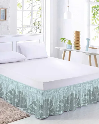 Vista 10 de Falda de cama con parches de calabazas, tamaño Queen de 16 pulgadas de caída, ajustable y elástica, plisada, con volantes de polvo de lujo para cama