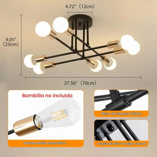 Vista 3 de Lámpara de techo de forma industrial DIY E26 Lámpara de techo de hierro vintage moderna para dormitorio, sala de estar, cocina, pasillo