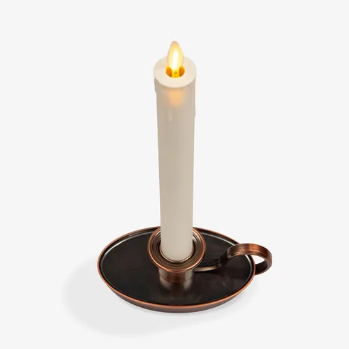 Vista 7 de Luminara Vela cónica de ventana marfil y bronce, 1 x 9.75 pulgadas, sin llama, parpadeante, patentada de plástico de llama real, funciona