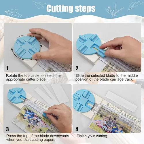 Vista 5 de Cortador de papel, cortador de papel artesanal de 4 estilos, herramienta multifunción para cortar papel, fotos, álbumes de recortes, postales Azul