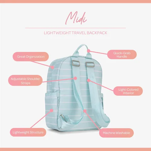 Vista 3 de JuJuJuBe Mochila de viaje ligera a media piernamochila escolar para niños o adultos con organización de bolsillo, raya (Summer Stripe), Rayas