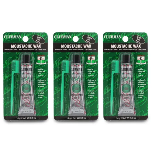 Vista 10 de Clubman Cera para bigote para hombre, color negro, cera de bigote de sujeción fuerte para peinar, incluye cepillo, 0.5 onzas