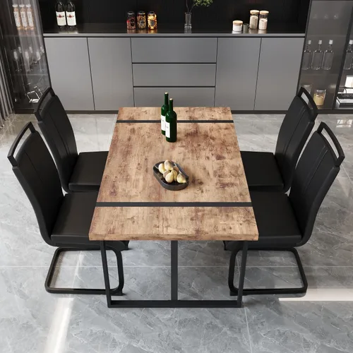 Vista 7 de Juego de mesa de comedor moderno para 4, juego de mesa y sillas de cocina de madera, juego de mesa de comedor de 5 piezas con 1 mesa de MDF y 4