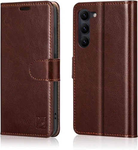 Vista 8 de Belemay Funda tipo cartera para Samsung Galaxy S24 – Funda protectora de piel auténtica con tapa – Tarjeteros con bloqueo RFID – Funda para teléfono