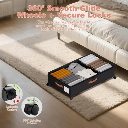 Vista 2 de Almacenamiento Debajo de la Cama con Ruedas - Contenedores Rodantes Debajo de la Cama con Tapa Transparente de PVC y Divisores, Tela Oxford 600D