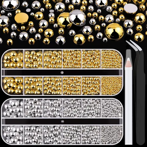 Vista 17 de 2700 perlas de espalda plana para manualidades de perlas para uñas