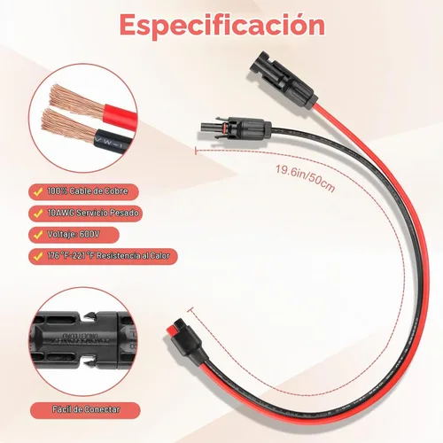 Vista 5 de Kit de conector de cable de panel solar 10 AWG, compatible con conector solar y conector Anderson para RV, Goal Zero Yeti, Renogy generador solar