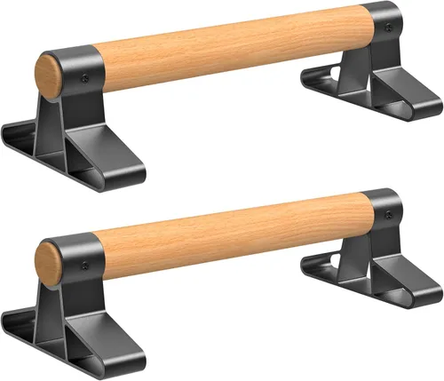 Vista 14 de SELEWARE Wood push up bars Parallettes bars Anti-slip Handstand Bars for Calisthenics, Fitness, Floor workouts Solid Wood with Sturdy Metal Bracket