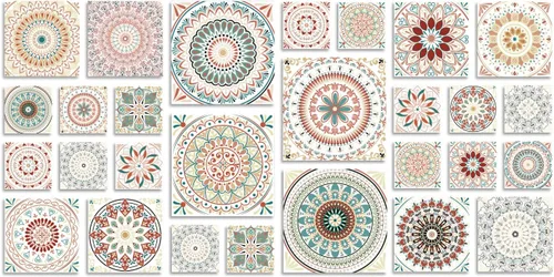 Vista 8 de Pegatinas de Azulejos para Salpicadero de 6x6 pulgadas en Verde, Despegar y Pegar, Patrón Mandala, Calcomanías de Azulejos Decorativas para Cocina