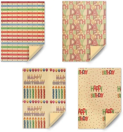 Vista 3 de Papel de regalo colorido de estraza para hombres, mujeres, niños, niñas, niños, 4 hojas en 4 diseños plegados planos de 20 x 28 pulgadas por hoja