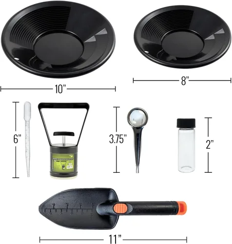 Vista 2 de ASR Outdoor Kit De Pan De Oro Herramientas De Prospección De Fiebre De Oro Accesorios 10pc - Negro