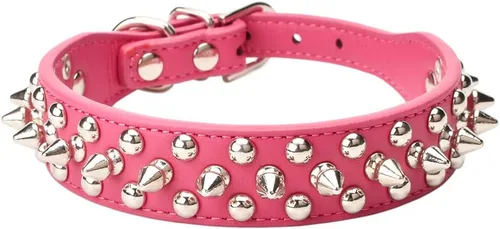 Vista 11 de Collar ajustable de piel sintética con remaches de clavos para gatos, cachorros y perros.