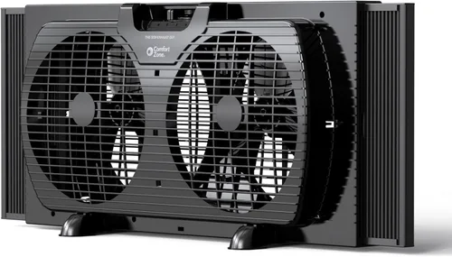 Vista 9 de Comfort Zone Ventilador de ventana para dormitorio, ventiladores duales de 9 pulgadas y 3 velocidades con expansores de bloqueo automático