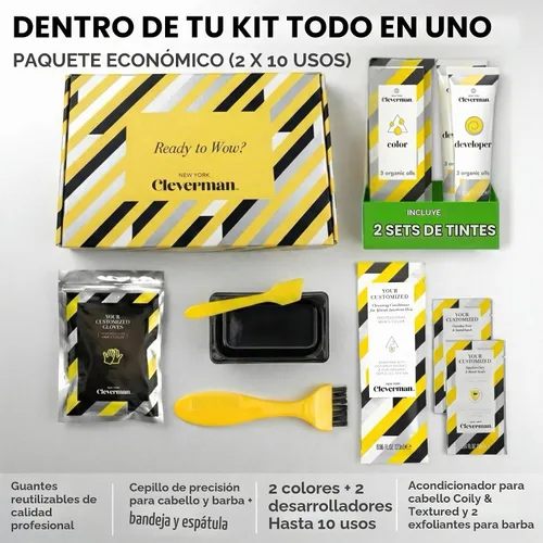 Vista 6 de Cleverman Tinte para cabello y barba para hombres negros, cobertura de canas, paquete 2X