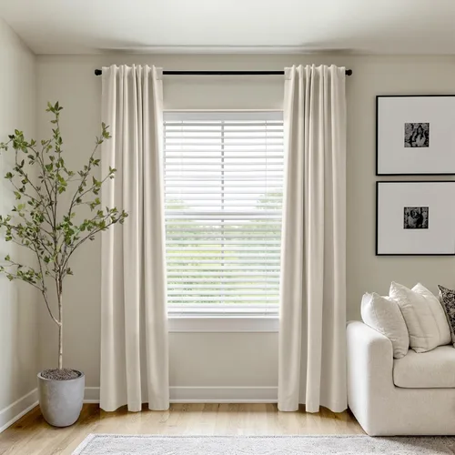 Vista 4 de Cortinas opacas completas para dormitorio de 63 pulgadas de largo, juego de 2 paneles, anillos de clip/bolsillo para barra, cortinas opacas de lino
