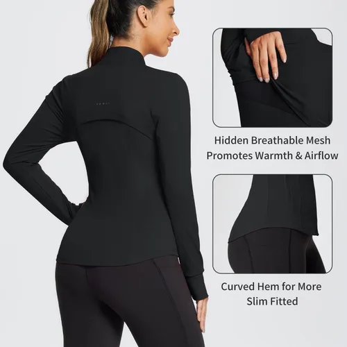 Vista 3 de BALEAF Chaquetas de correr para mujer, con cremallera completa, ajustadas, de secado rápido, ligeras