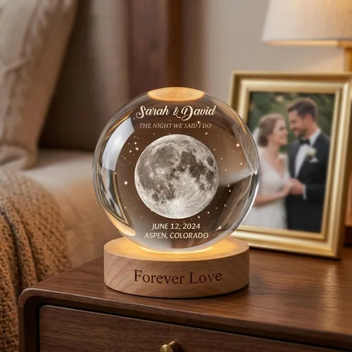 Vista 4 de Luz nocturna de bola de cristal de fase lunar personalizada, recuerdo de regalos de boda luna1