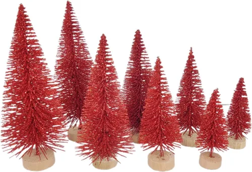 Vista 15 de 8 mini árboles de Navidad artificiales, pinos en miniatura con base de madera, árbol de Navidad de mesa para Navidad, vacaciones, Año Nuevo