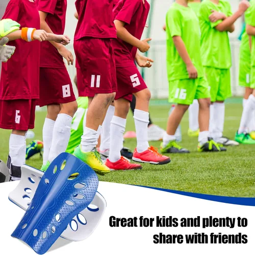 Vista 5 de 4 pares de espinilleras de fútbol para niños, transpirables, espinilleras para niños y niñas, equipo de protección de pantorrillas para niños de 3 a