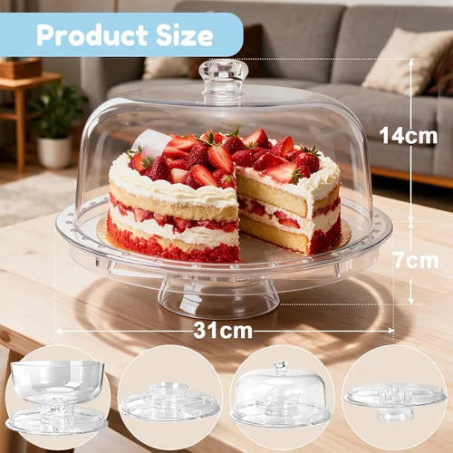 Vista 7 de Masthome Soporte acrílico para tartas con tapa, juego multiusos 6 en 1