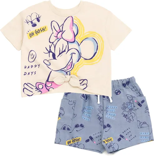Vista 29 de Disney Minnie Mouse - Conjunto de camiseta floral arcoíris y pantalones cortos de cambray, tallas de bebé a niño grande (12 meses - 14-16)