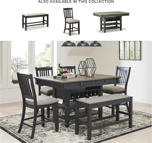 Vista 6 de Signature Design by Ashley Tyler Creek Urban Farmhouse - Banco de comedor tapizado con altura de mostrador, casi negro