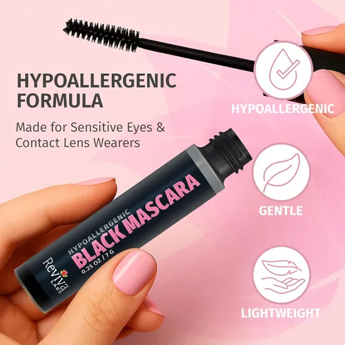 Vista 4 de Reviva Labs Máscara hipoalergénica negra para ojos sensibles y mujeres mayores, rímel suave, voluminizadora y alargadora para mujeres mayores de 50