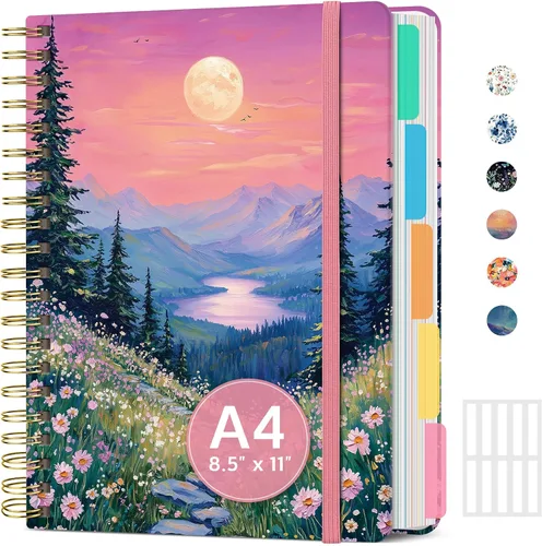 Vista 16 de Cuadernos grandes de espiral rayados para el trabajo con divisores y pestañas extraíbles, 8.5 x 11 pulgadas, bonito cuaderno de tapa dura de 5
