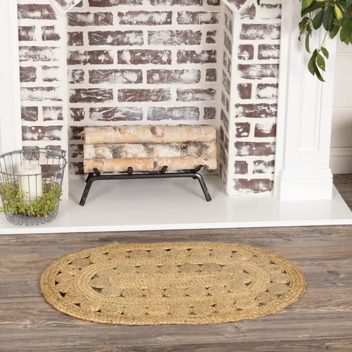 Vista 4 de VHC Brands 10713 - Alfombra ovalada de yute para cabina de té, Tela