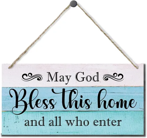 Vista 10 de Letrero decorativo de madera con texto en inglés «May God Bless This Home» («May God Bless This Home»)
